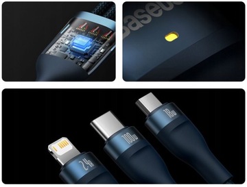 BASEUS SZYBKI KABEL USB - USB-C/Lightning/micro USB 100W MOCNY PRZEWÓD 1,2m