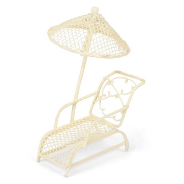 MINI OGRÓD - Leżak z parasolem, biały - 9cm wysoki