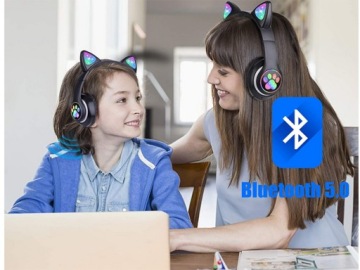 БЕСПРОВОДНЫЕ НАУШНИКИ CAT EAR СВЕТОДИОДНЫЙ BLUETOOTH РАДИО FM MP3