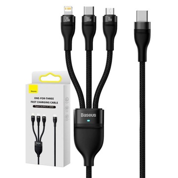 BASEUS KABEL DO TELEFONU 3W1 USB TYPU C MICRO USB LIGHTNING 100W QC 1,5M