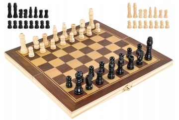 SZACHY DREWNIANE DUŻE WARCABY 34x34cm ZESTAW 3W1