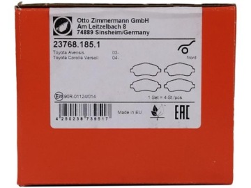 ZIMMERMANN ПЕРЕДНИЕ ДИСКИ+КОЛОДКИ TOYOTA AVENSIS T25