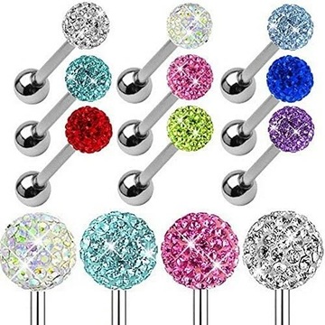 Golden Beads 14g Fashion Body Surgical Steel Tongue, Lip Crystal Ball Bar