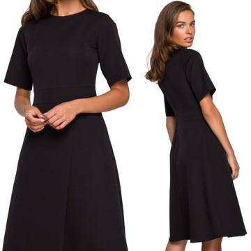 SUKIENKA ELEGANCKA NA WESELE KOBIECA Z KOPERTOWYM DOŁEM CZARNA 44 XXL