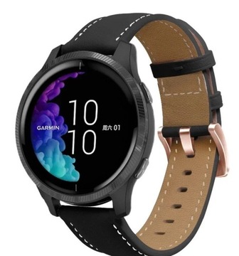 PASEK SKÓRZANY DO GARMIN VIVOACTIVE 4S / VENU 2S / VENU 3S CZARNY
