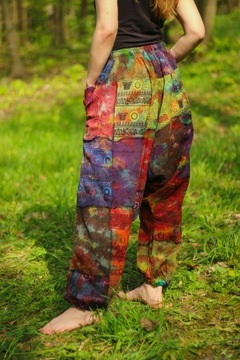 SZARAWARY Haremki Alladynki tęczowe patchwork NEPAL etno hippie OM