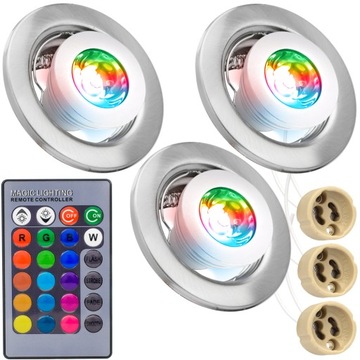 3x RAMKA SUFITOWA HALOGEN GU10 ŻARÓWKA RGB PILOT