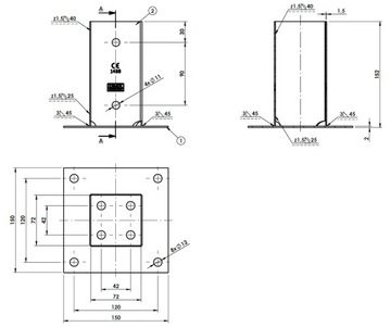 ОСНОВАНИЕ СТОЙКИ ПРИВИНЧЕННОЕ К БЕТОНУ PSP70 72x150x1,8 КВАДРАТ DOMAX