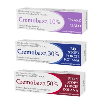 Cremobaza Zestaw kremów 10% 30% 50% z mocznikiem złuszczjący na zrogowaceni
