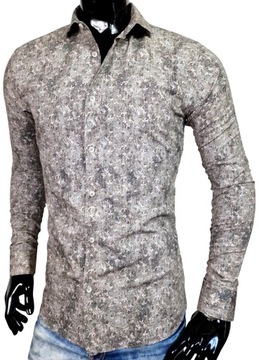 Koszula męska brązowa w liście slim EN517 r. XXL