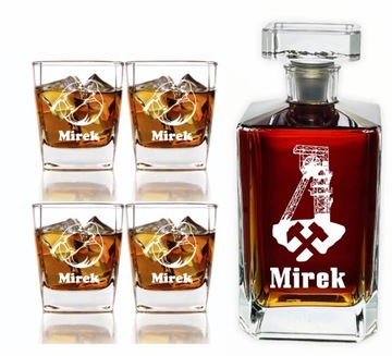 KARAFKA 4 SZKLANKI Z GRAWEREM DO WHISKY