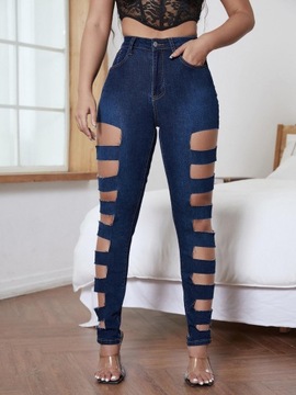 U007C12 SPODNIE JEANS GRANATOWE RURKI WYCIĘCIA SHEIN 29/32