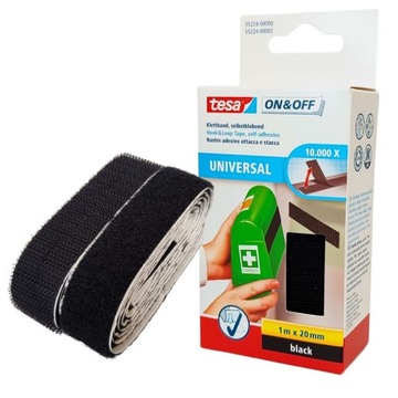 Taśma z rzepem MOCNA 1m x 20mm czarna wewnętrzna TESA