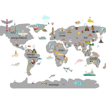 naklejki dla dzieci na ścianę mapa świata 100x200