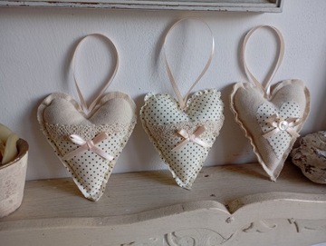 БОЛЬШИЕ ХЛОПКОВЫЕ СЕРДЕЧКИ, КРУЖЕВО, НАБОР 3 шт.
