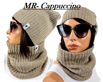 Piękny zimowe damski KOMPLET GRUBA CZAPKA KOMIN szalik POLSKI KOLORY