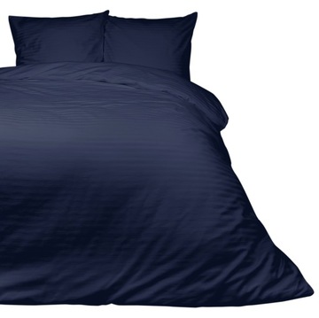 Pościel Satynowa LUX Cizgili 180x200 Navy Blue