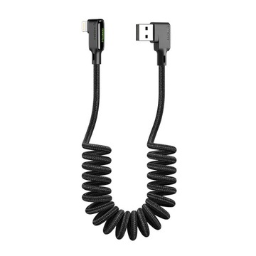 MCDODO УГОЛ USB МОЛНИЯ СПИРАЛЬНЫЙ ПРУЖИННЫЙ КАБЕЛЬ ДЛЯ IPHONE 14 LED 2M