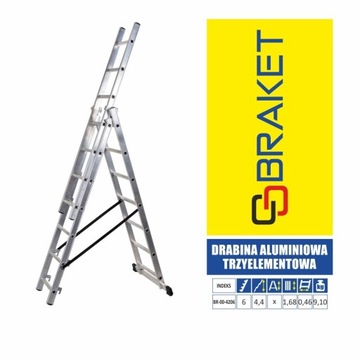 DRABINA ALUMINIOWA 3-ELEMENTOWA 345CM 6+6+6 SZCZEB