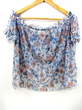 Bluzka z krótkim rękawem prześwitująca niebieska kwiaty New Look 44 XXL