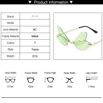 Vintage Dragonfly Wings okulary przeciwsłoneczne moda bez oprawek damskie p