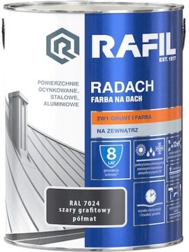 RAFIL RADACH FARBA NA DACH SZARY GRAFITOWY RAL7024 PÓŁMAT 5L