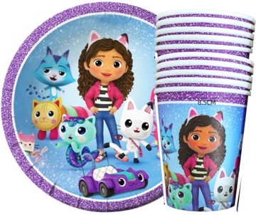 НАБОР ТАРЕЛОК КРУЖКИ Кошачий домик День рождения Габи х20