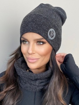 KOMPLET DAMSKI CZAPKA BEANIE KOMIN GOLF TUBA DUŻY ZESTAW CIEPŁY KOBIECY KOL