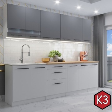 Meble Kuchenne FLIP biały mat + szary [K3]
