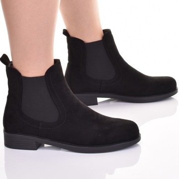 MODNE DAMSKIE BOTKI PŁASKI OBCAS WSUWANE ZAMSZOWE CZARNE SZTYBLETY