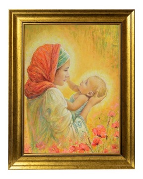 MATKA BOSKA Z DZIECIĄTKIEM | OBRAZ NA PŁÓTNIE W ZŁOTEJ RAMIE 30X40