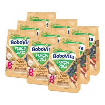 BoboVita Porcja 7Zbóż Kaszka bezml jagoda,jeżyna,jabłko, ZESTAW 9x170g