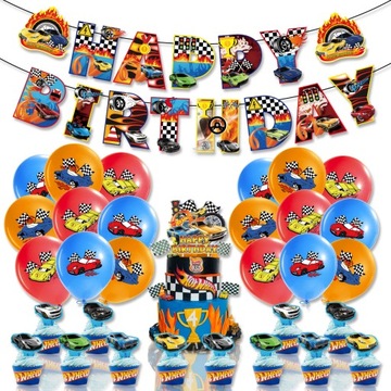 Hot Wheels wyścigi urodziny impreza tło bula flaga balon dekoracja