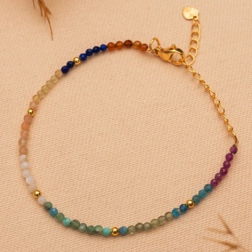 BRANSOLETKA TURMALIN KOLOROWY SZCZĘŚCIA DAMSKA Z KAMIENI NATURALNYCH STAL