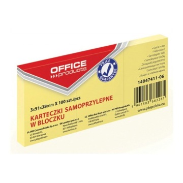 Блокнот самоклеючий Office Products 38x51 мм жовтий