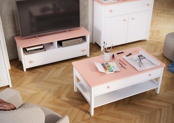 Подставка под ТВ для девочек Белый/Пудрово-розовый