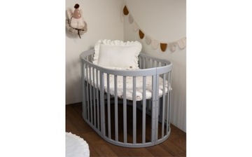 ДЕРЕВЯННАЯ КРОВАТЬ, ОВАЛЬНАЯ, СЕРАЯ 7 В 1 + МАТРАС