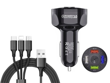 WTYCZKA ŁADOWARKA PRZEJŚCIÓWKA DO GNIAZDA ZAPALNICZKI DO AUTA + KABEL 3W1