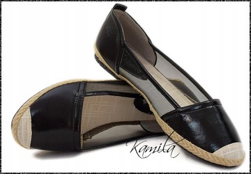 Nowe Baletki Espadryle Siatka Black YT-703 r37