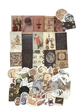 ZESTAW DO SCRAPBOOKINGU 60 ELEMENTÓW NAPISY VINTAGE ASTRONOMIA