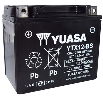 Akumulator motocyklowy Yuasa YTX12-BS 12V 10,5Ah 180A JAPOŃSKI ORYGINAŁ