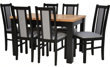 Zestaw 6 krzeseł z DREWNA SZARO - CZARNE i ROZKŁADANY stół 80x140/180 CRAFT