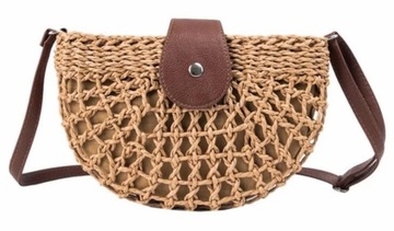 Torebka PLECIONA na ramię BOHO KOSZYK PÓŁKSIĘŻYC