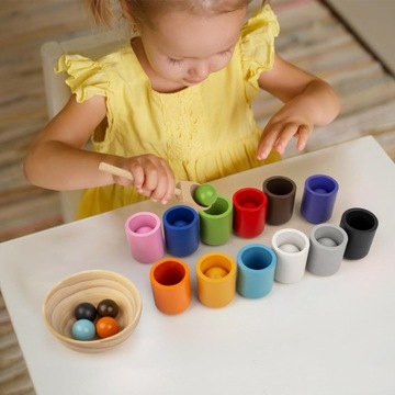 ДЕРЕВЯННЫЕ ИГРУШКИ МОНТЕССОРИ СОРТИРОВОЧНЫЕ ШТАБИЛЬНЫЕ МЯЧИ 12 ШТ 3 СМ