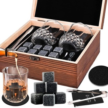 Kamienie do WHISKY z granitu + szklanki ZESTAW