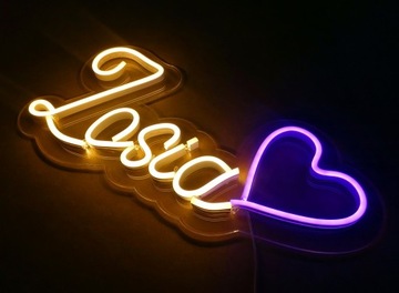 NEON LED dekoracja ścienna IMIĘ Z SERCEM neon led panel napis dowolny