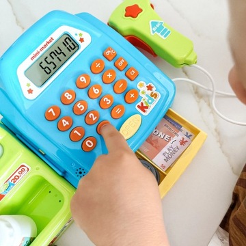 КАССОВЫЙ АППАРАТ СУПЕРМАРКЕТ МАГАЗИН СКАНЕР КАЛЬКУЛЯТОР СТОЛ WOOPIE АКСЕССУАРЫ