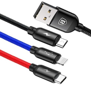 Baseus 3in1 кабель для iPhone Micro Type-C 3.5A 30 см 30 см
