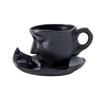 Love Kissing 260ml Ceramic Latte Mug and Saucer Set for Creative Gift Black