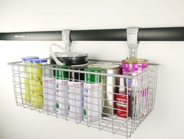 KENOVO kosz druciany pojemny do 25kg do powieszenia szyna +2 haki piwnica